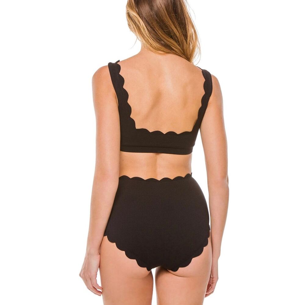 Marysia Swim Black Santa Monica Scallop High Waist Bikini Bottom Wms SZ L - Picture 2 of 9